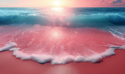 Gradient Color of Pink Beach and Light Blue Seawater, Soothing Calm Water