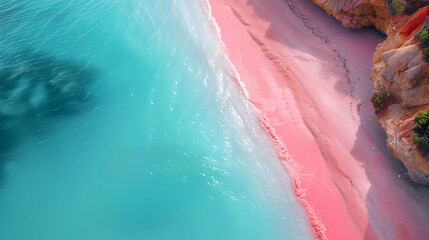 Gradient Color of Pink Beach and Light Blue Seawater, Soothing Calm Water