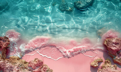 Gradient Color of Pink Beach and Light Blue Seawater, Soothing Calm Water
