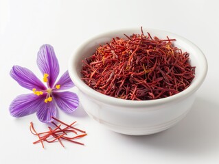 Saffron flower and white bowl best spice with aroma