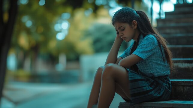 Sad Girl Sitting on Stairs 4