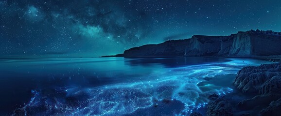 Fototapeta premium Milky Way Over a Bioluminescent Beach
