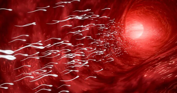 The sperm is directed towards the egg. To do human mating. A pre-fertilization model between an egg and a sperm. 3D Rendering