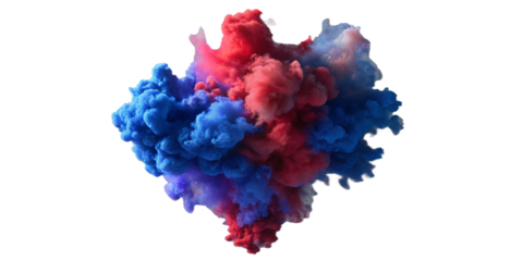 Blue and red smoke merging isolated on transparent background