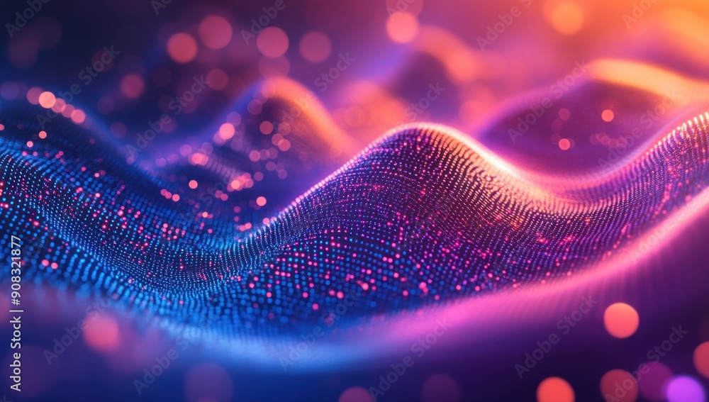 Poster abstract digital wave with bokeh lights