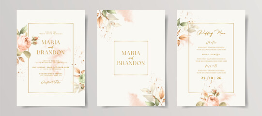 Elegant minimalist floral wedding invitation card template