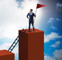Businessman in career growth and progression concept