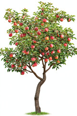 Obraz premium Apple Tree Isolated on White Background, Fresh Apple Branch, Organic Apples, Green Leaves, Healthy Fruit Tree, Vibrant Red Apples, Natural Produce, High Resolution Image