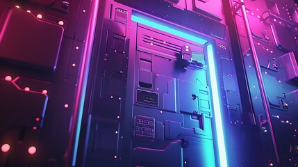 Obraz premium Futuristic Sci-Fi Doorway with Neon Lights.
