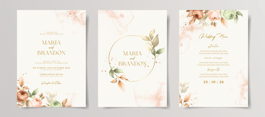 Elegant minimalist floral wedding invitation card template