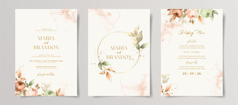 Elegant minimalist floral wedding invitation card template