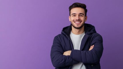 Fototapeta premium Confident Man Smiling Against Purple Background 5