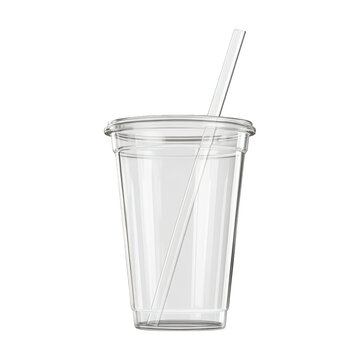 Clear Plastic Drink Cup With Straw On Transparent Png Background For Beverage Branding Mockup . Generative ai