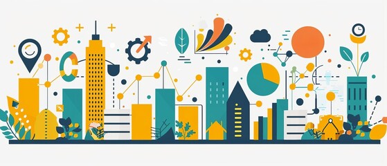 Long-term strategy planning, business sustainability, flat design illustration