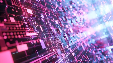 Obraz premium Abstract Technology Background with Pink and Blue Neon Lights.
