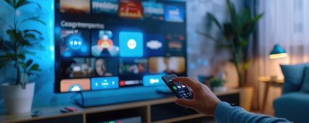 A person selecting a streaming app on a smart TV