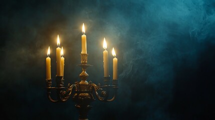 Antique candelabra. Flickering candles
