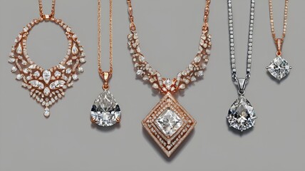 Set of expensive diamond necklaces collection isolated