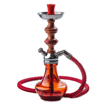 A red and orange pipe with a silver top and a red and silver base