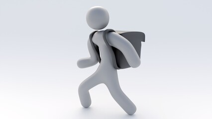 3d rendering of a stick figures with backpack and a costumer as a symbol of food delivery, gig work. 