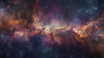 Naklejka premium A detailed image of a nebula and galaxy, showcasing the vibrant colors and intricate structures of interstellar clouds, stars, and cosmic dust in a vast expanse of space