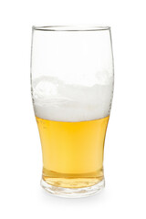 Half full glass of beer isolated on white