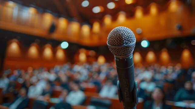 Speaker in town hall meeting answering questions interactive session engaged community