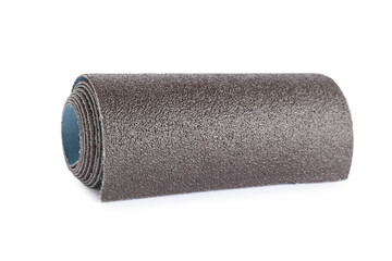 Rolled sheet of sandpaper isolated on white