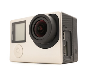 One modern action camera isolated on white