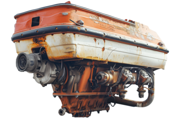 Two cylinder speed boat engine isolated on transparent background