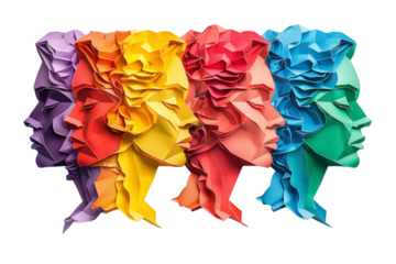 Colorful human anatomy origami paper cut style on transparent background