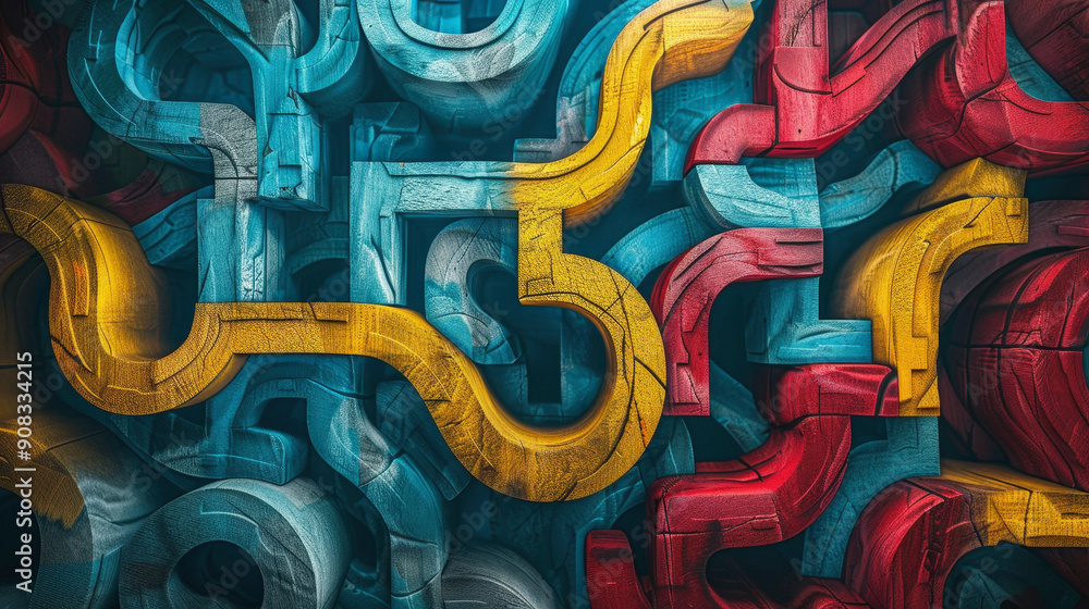 Aufkleber a mesmerizing abstract image featuring intertwining pipes in red, blue, and yellow, forming a comple