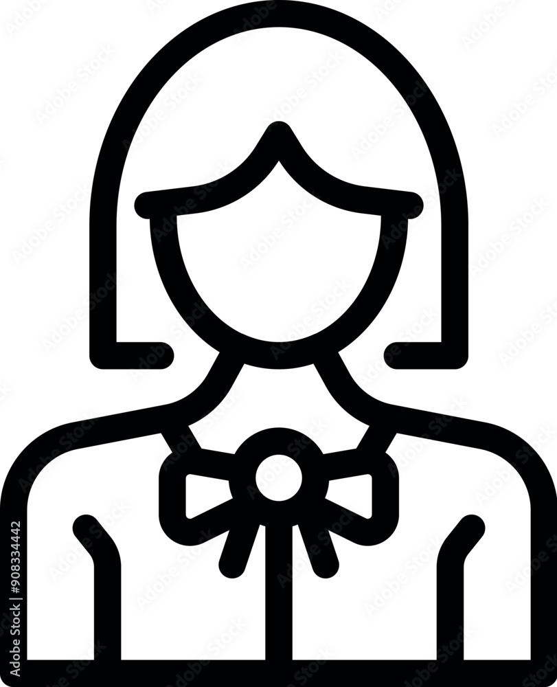 Sticker line icon of a businesswoman wearing a bow tie, ideal for websites and mobile apps