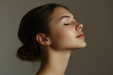 A close up of a girl's face with her eyes closed