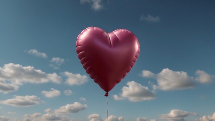 Fototapeta premium Single pink heart balloon floating in a cloudy sky