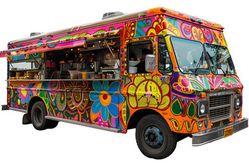 Colorful food truck with Mexican street food isolated on transparent background