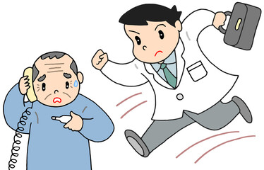 介護のイラスト - かかりつけ医・主治医・緊急訪問・訪問診療