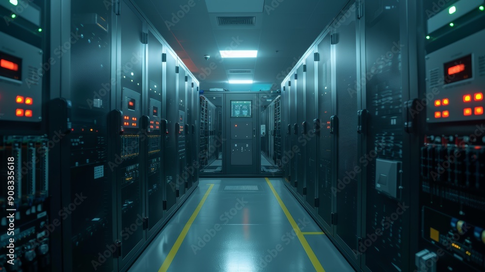 Poster modern data center with server racks
