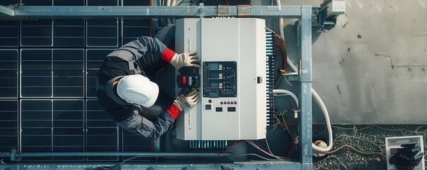 Detailed view of a solar inverter with control panel