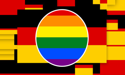 LGBTQ+ circle flag colors over creative abstract background as the colors of the flag of Germany