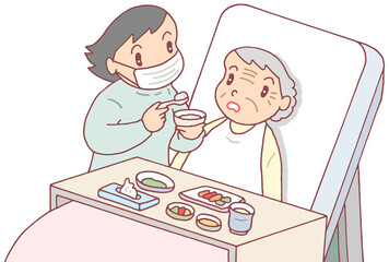 介護のイラスト - 食事サポート・在宅介護・老親介護・要介護者