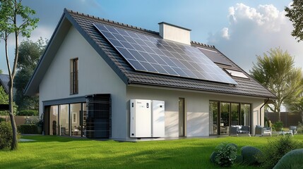 Home with solar battery storage system