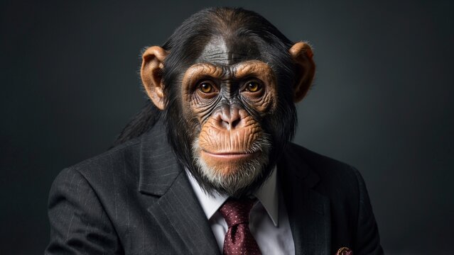 Abstract figure in a suit with monkey ears and hair