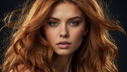 Obraz premium Ginger-haired woman with intense gaze, studio portrait shot