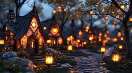 Fototapeta premium Fantasy village, enchanted trees