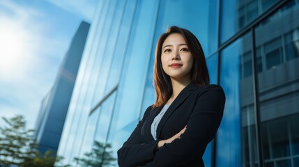 Fototapeta premium Confident Businesswoman Outside Modern Office Building