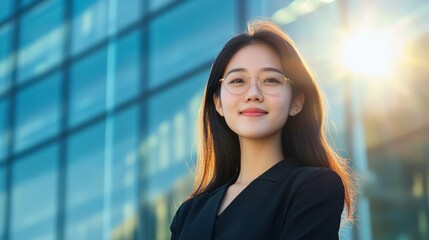 Fototapeta premium Confident Young Woman with Glasses Outdoors