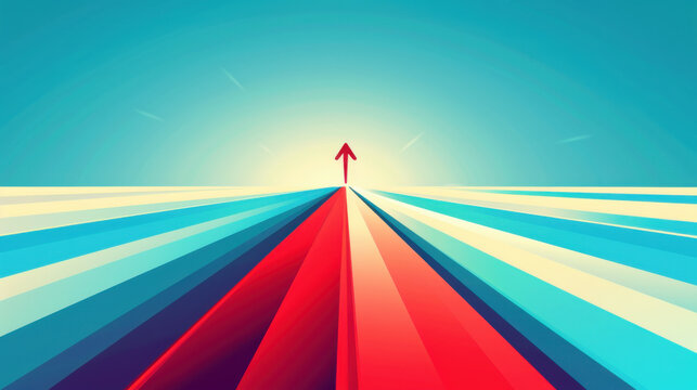Colorful arrow pointing upwards towards the horizon, symbolizing growth, progress, and forward movement in a vibrant abstract design.