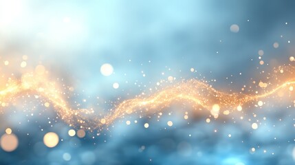 Abstract Sparkling Light Wave on Blue Background