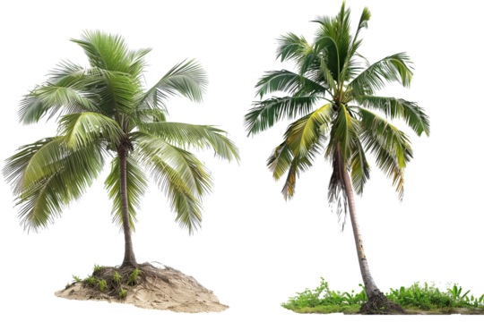 Coconut tree with leaves isolated on transparent background